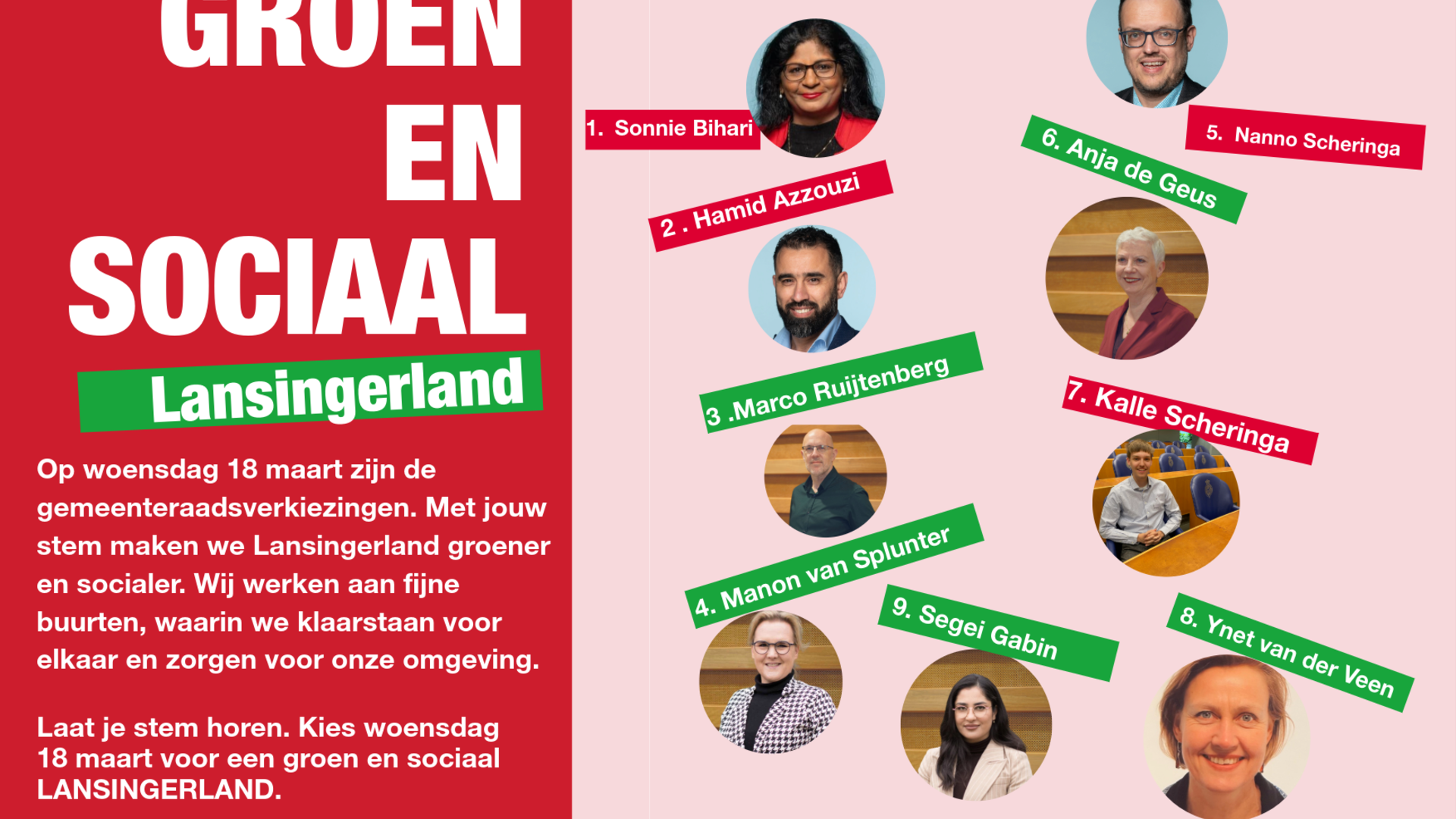 Poster kandidaten GroenLinks Pvda Lansingerland